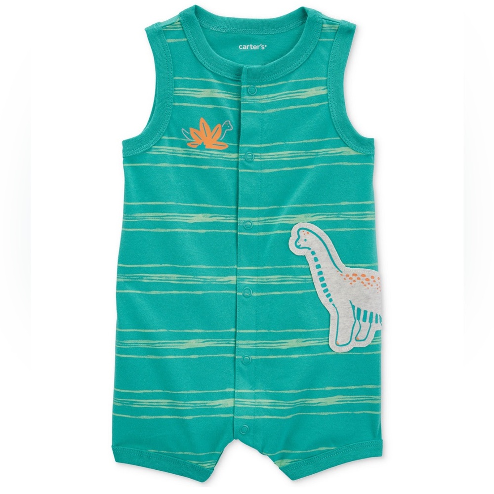 Carter’s 3M Snap Bottom Tank Top Shorts Green Dinosaur Snap-Up One Piece Romper